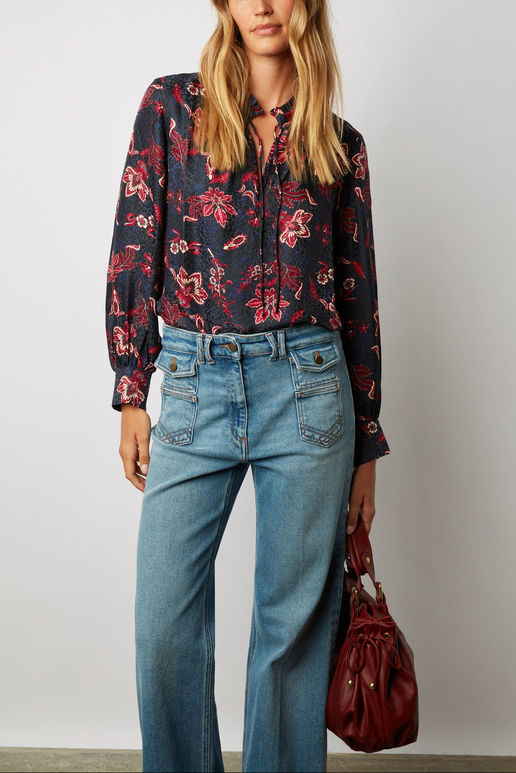 Blouse satinée imprimé grosses fleurs - CECILE Faume - seconde main