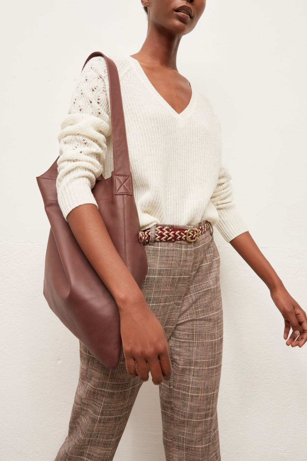 EMY - Pull V en laine et cachemire avec ajours Faume - seconde main