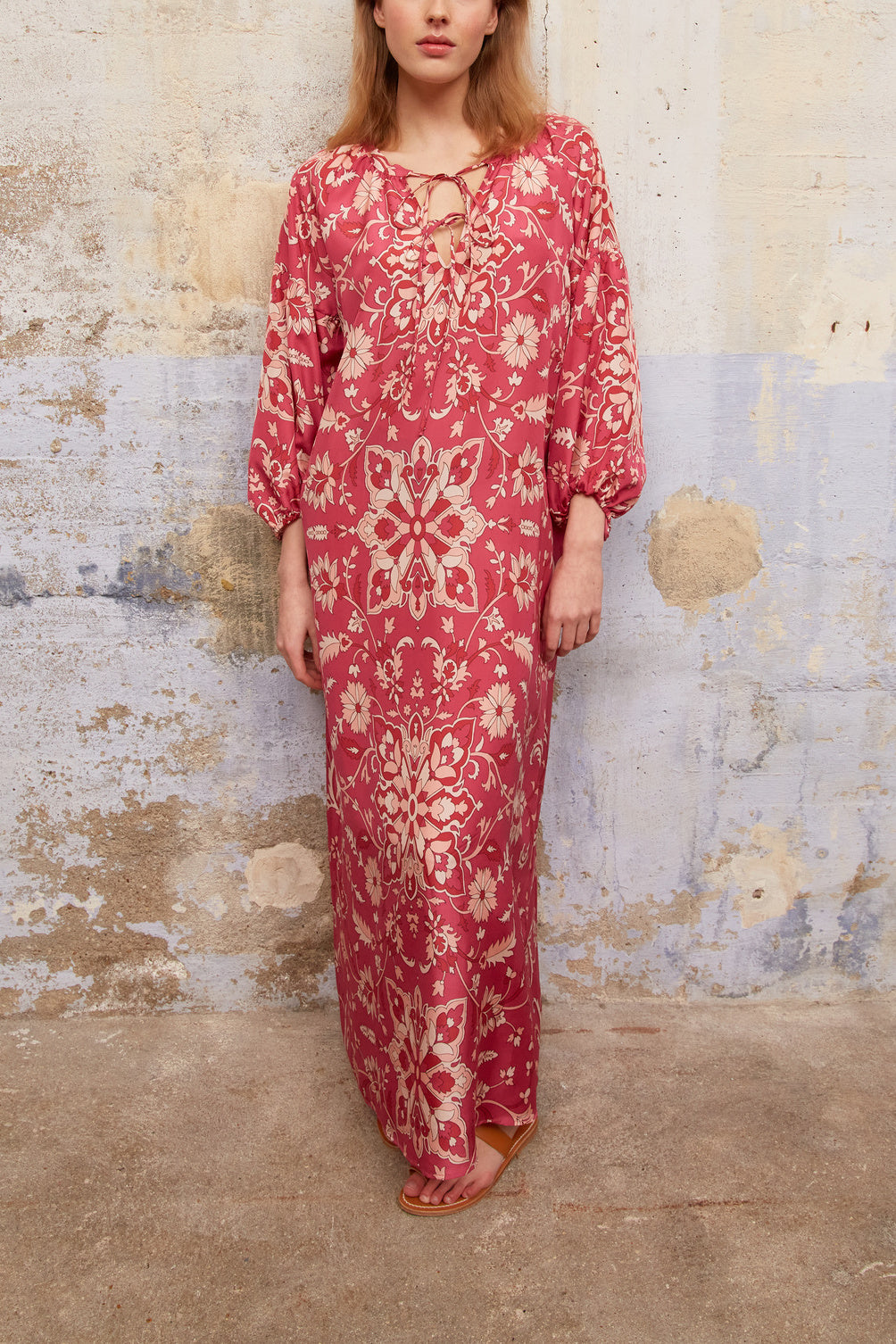 SAHANA - Robe longue en soie imprimée façon tunique Faume - seconde main