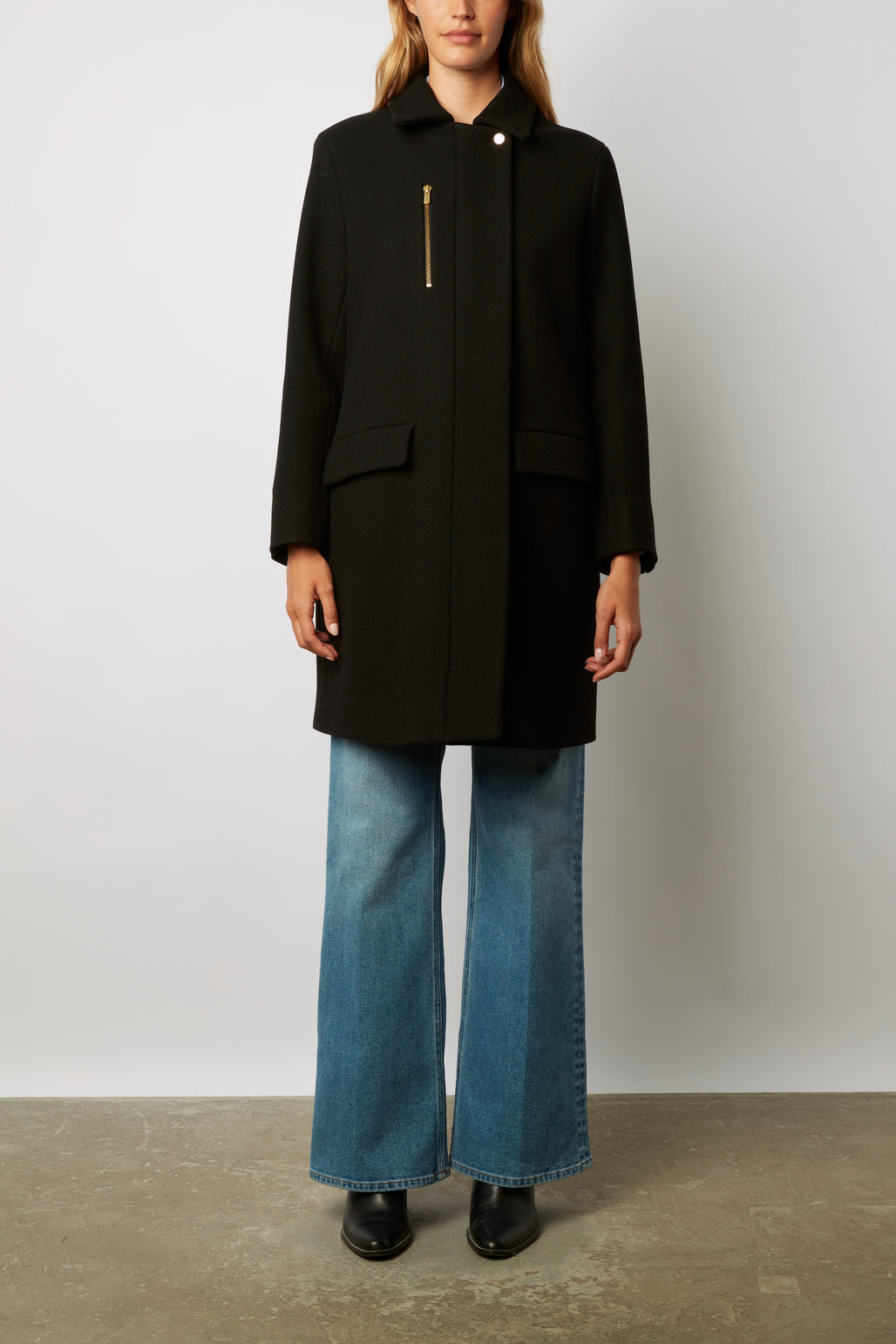 Manteau droit zippé en laine mélangée - SATHYA Faume - seconde main