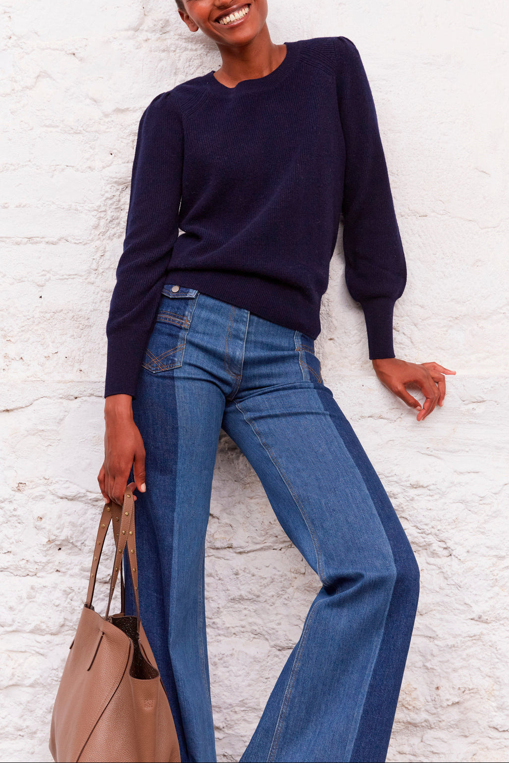 Pull en laine côtelée et manches fantaisies - LEONE Faume - seconde main