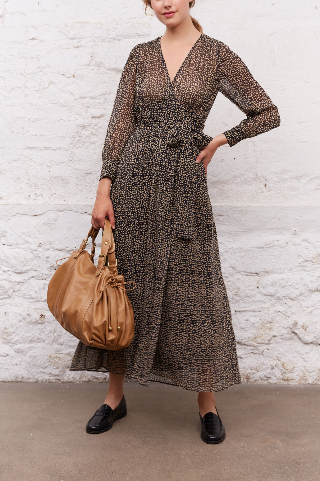 Robe longue portefeuille à motif et fils Lurex - JANE Faume - seconde main