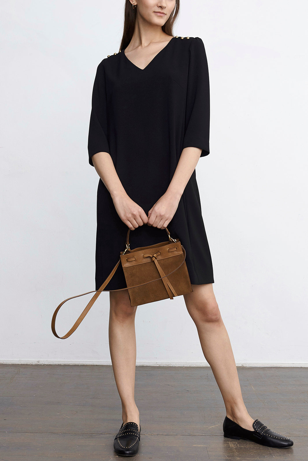 DARYL - Robe droite en crêpe avec boutons Faume - seconde main