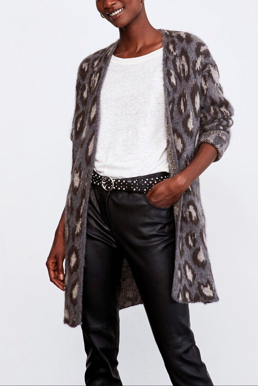 SARA - Gilet oversize en laine léopard Faume - seconde main