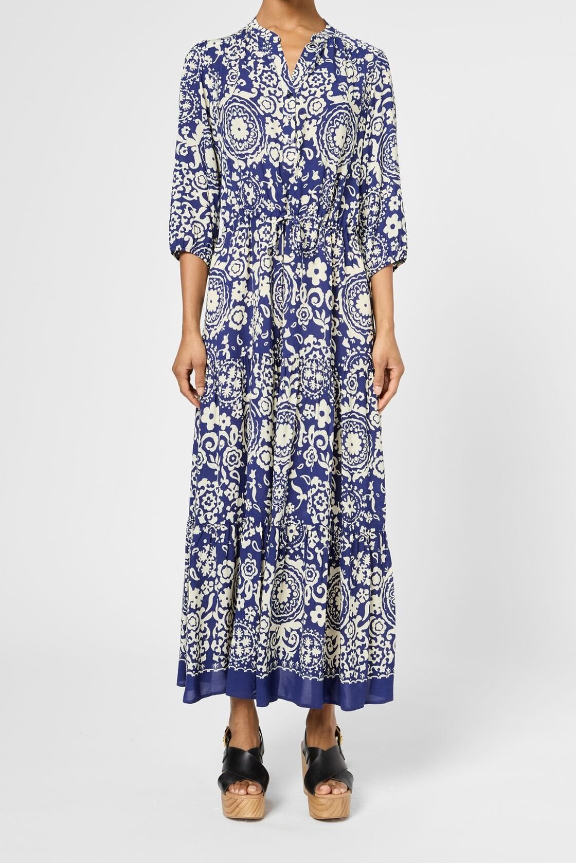 Robe longue élastiquée imprimé bicolore - PHILIA Faume - seconde main