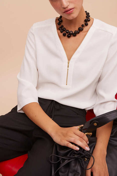 Blouse en crêpe avec encolure zippée - CELESTINE Faume - seconde main