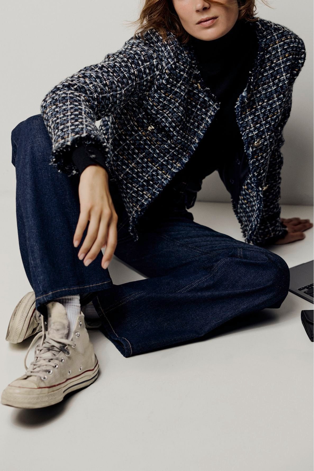 Veste sans col en tweed multicolore à lurex - NAYA Faume - seconde main