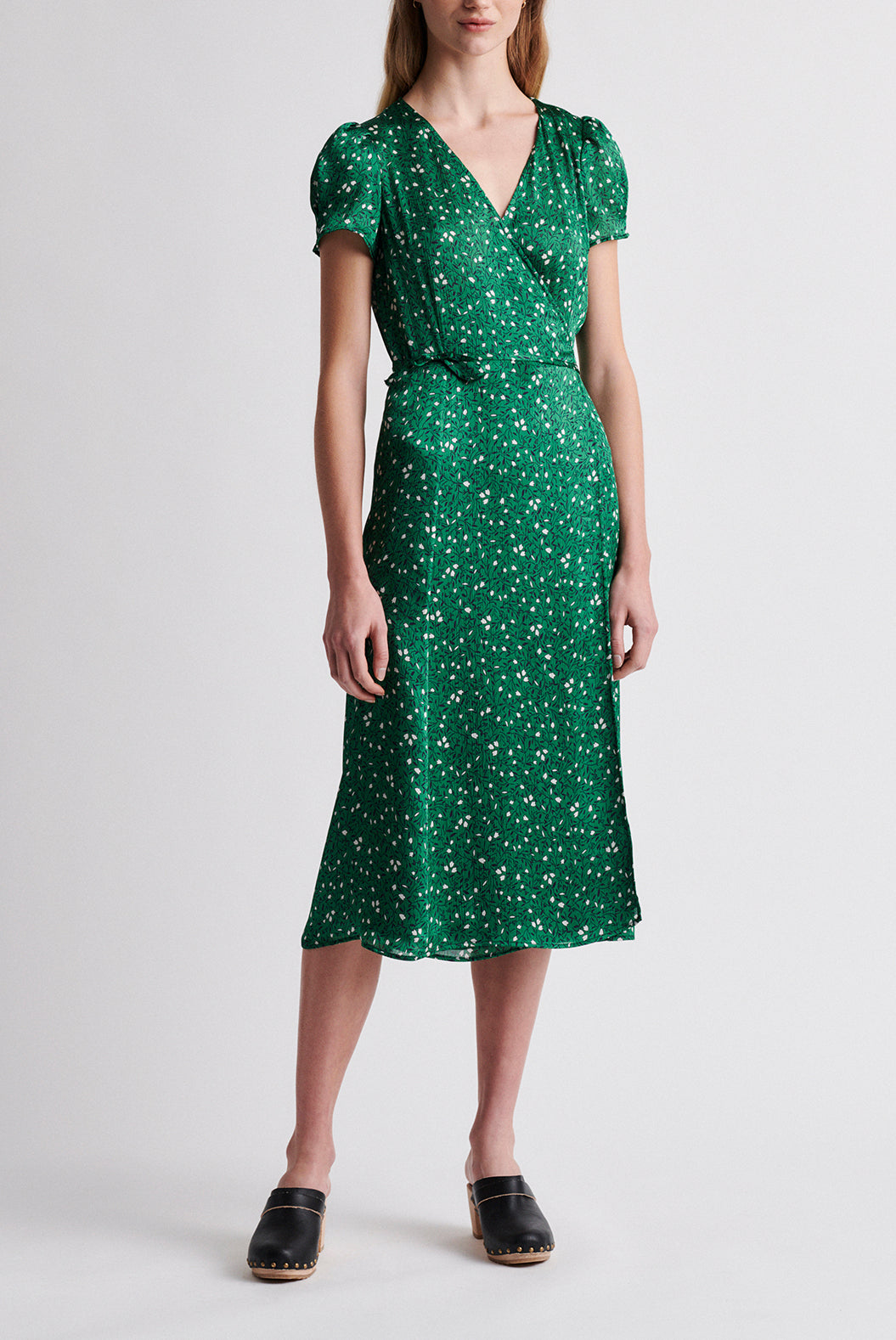 SARA - Robe portefeuille à imprimé floral Faume - seconde main