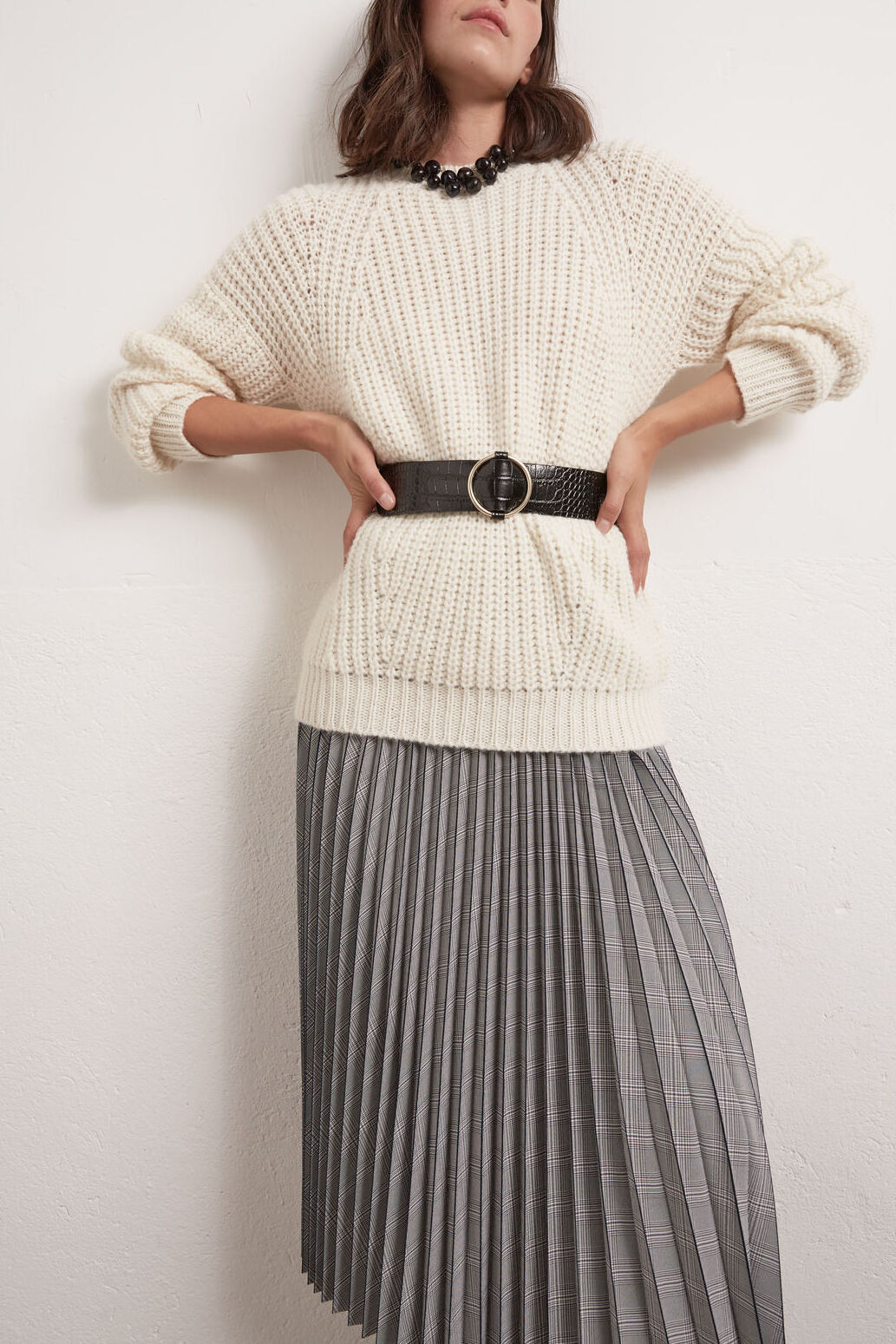 MYRTILLE - Jupe plissée midi prince de galles Faume - seconde main