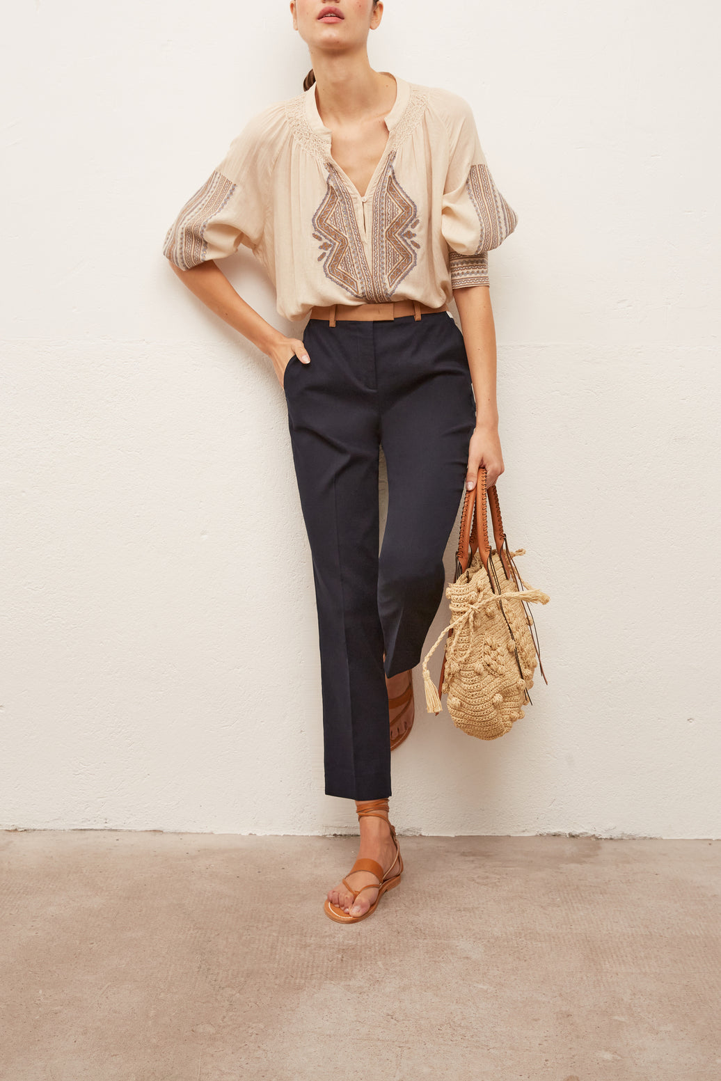 MARILYS - Pantalon droit 7/8 en coton tricolore Faume - seconde main