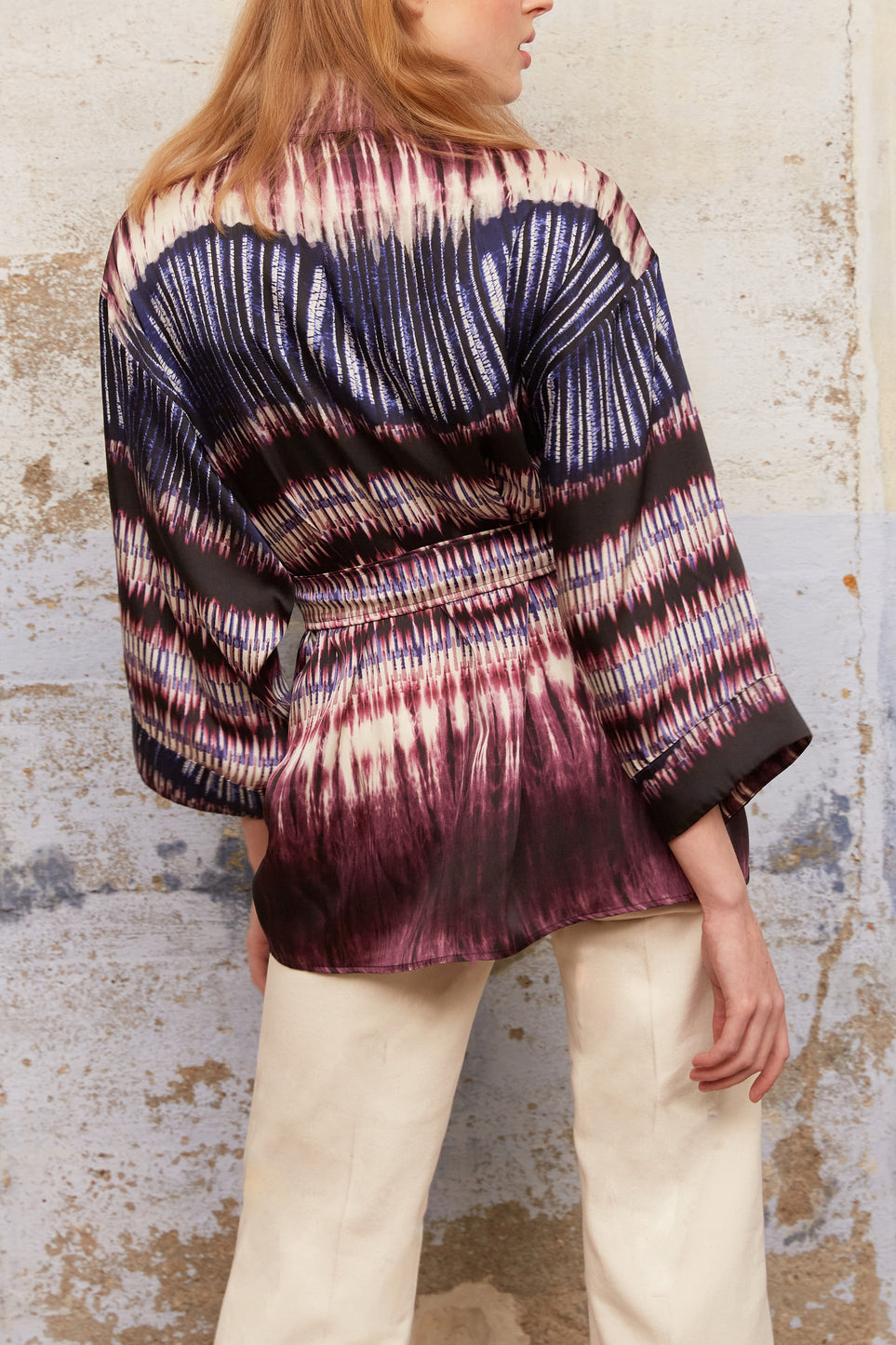 ALIYA - Veste kimono à imprimé Tie and Dye Faume - seconde main