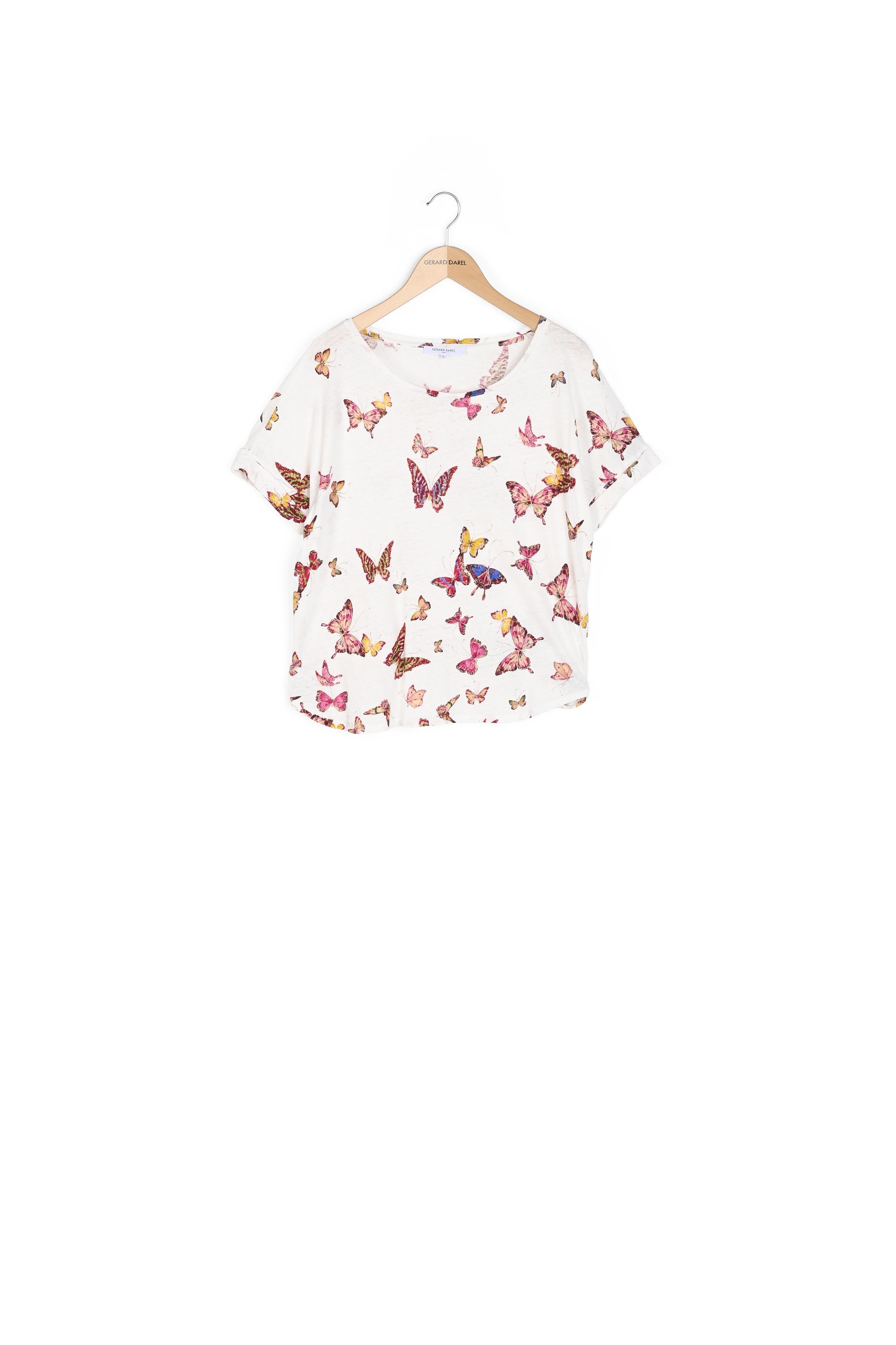 Tee-shirt en lin et coton avec motif papillon - ANNY Faume - seconde main