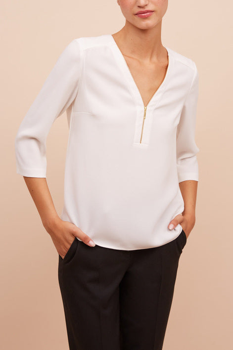 Blouse en crêpe avec encolure zippée - CELESTINE Faume - seconde main