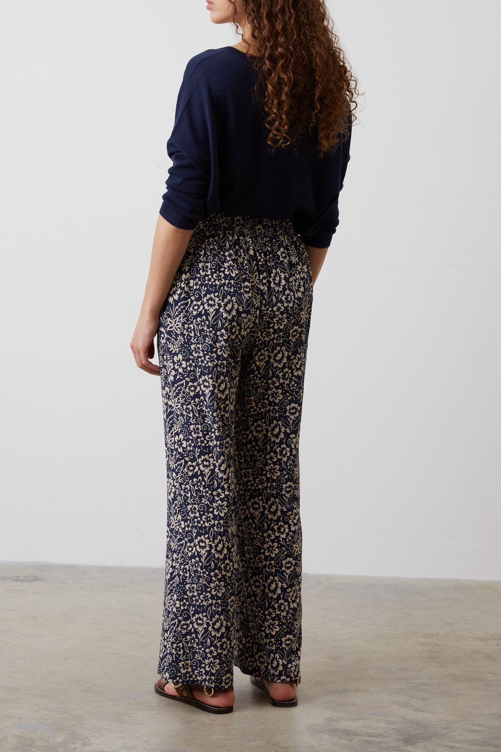 Pantalon fluide imprimé fleurs bicolore - EDITH Faume - seconde main