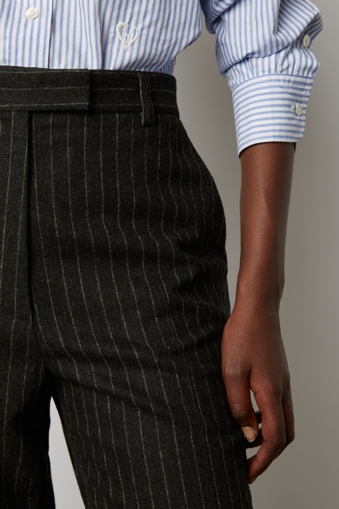 Pantalon large en flanelle rayée - DALI Faume - seconde main