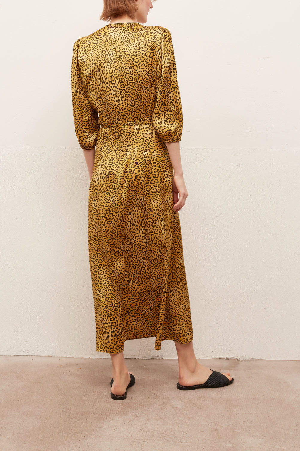 SATYA - Robe longue portefeuille en twill léopard Faume - seconde main