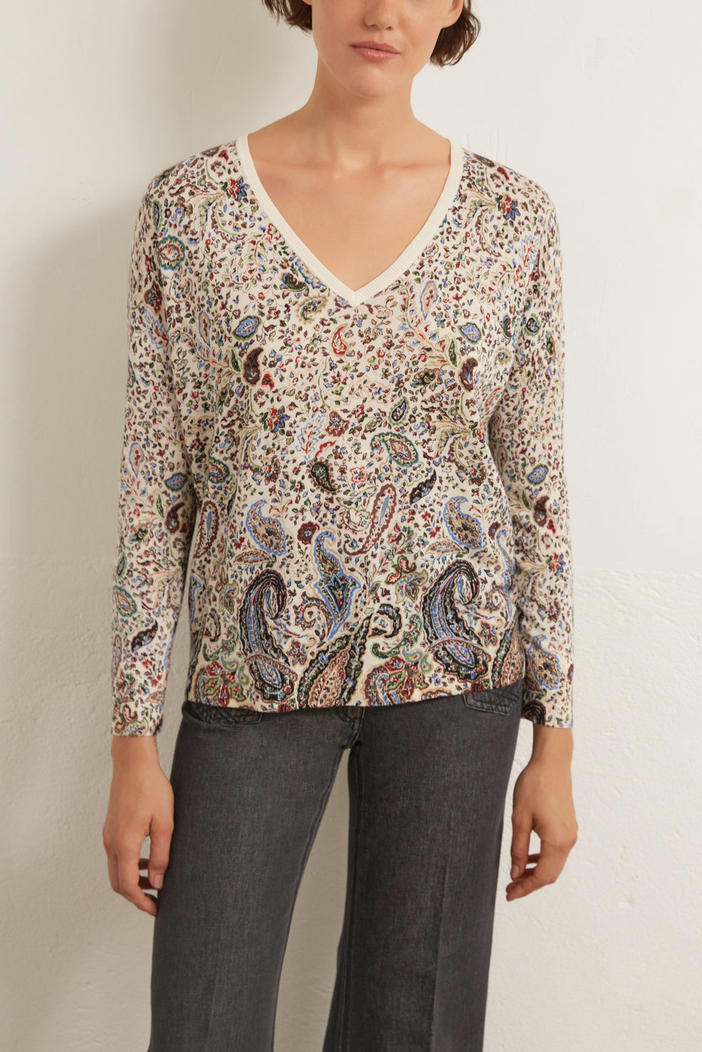 Pull fin en laine à imprimé cachemire Faume - seconde main