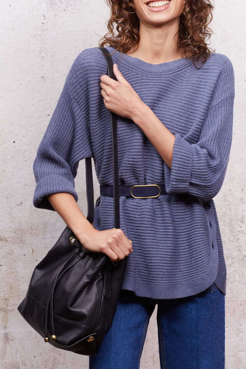 Pull col bateau avec boutons métalliques gravés - LEO Faume - seconde main