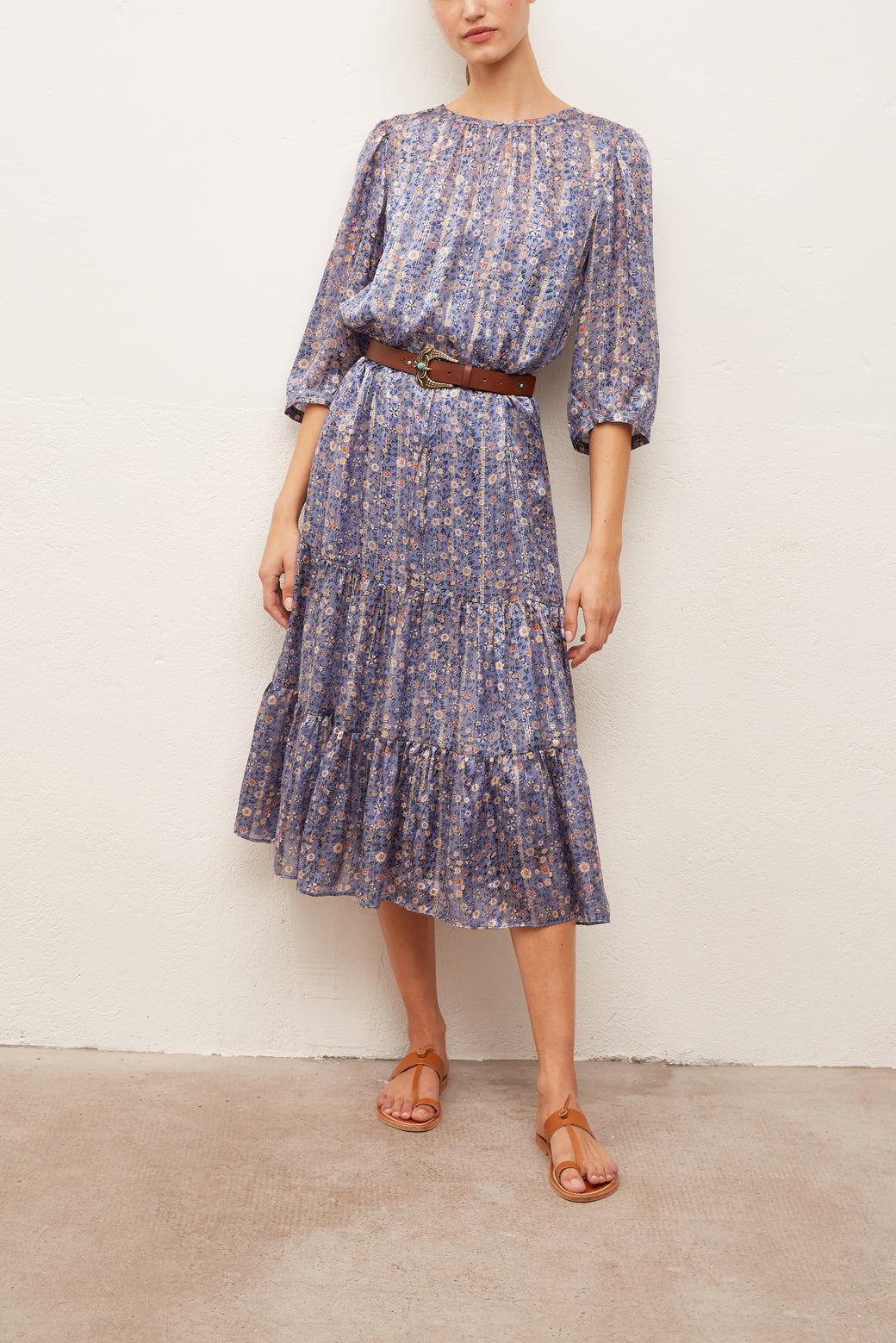 SAHE - Robe longue en soie et Lurex à imprimé floral Faume - seconde main