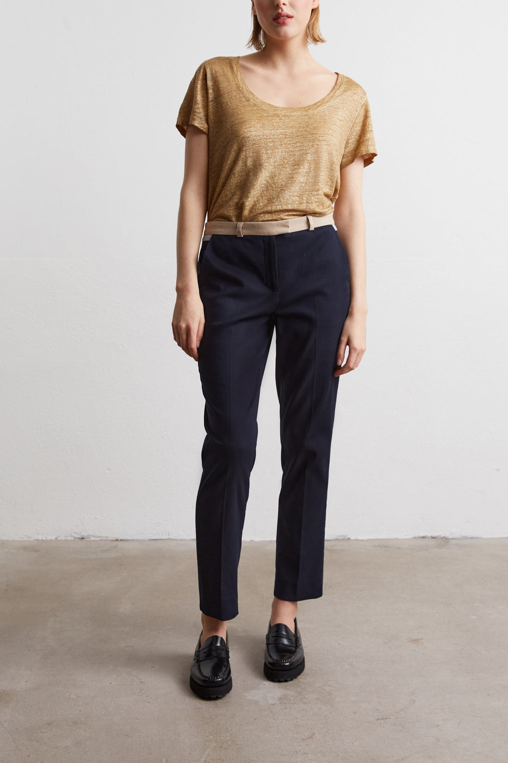 Pantalon cigarette avec ceinture contrastée - EMERY Faume - seconde main