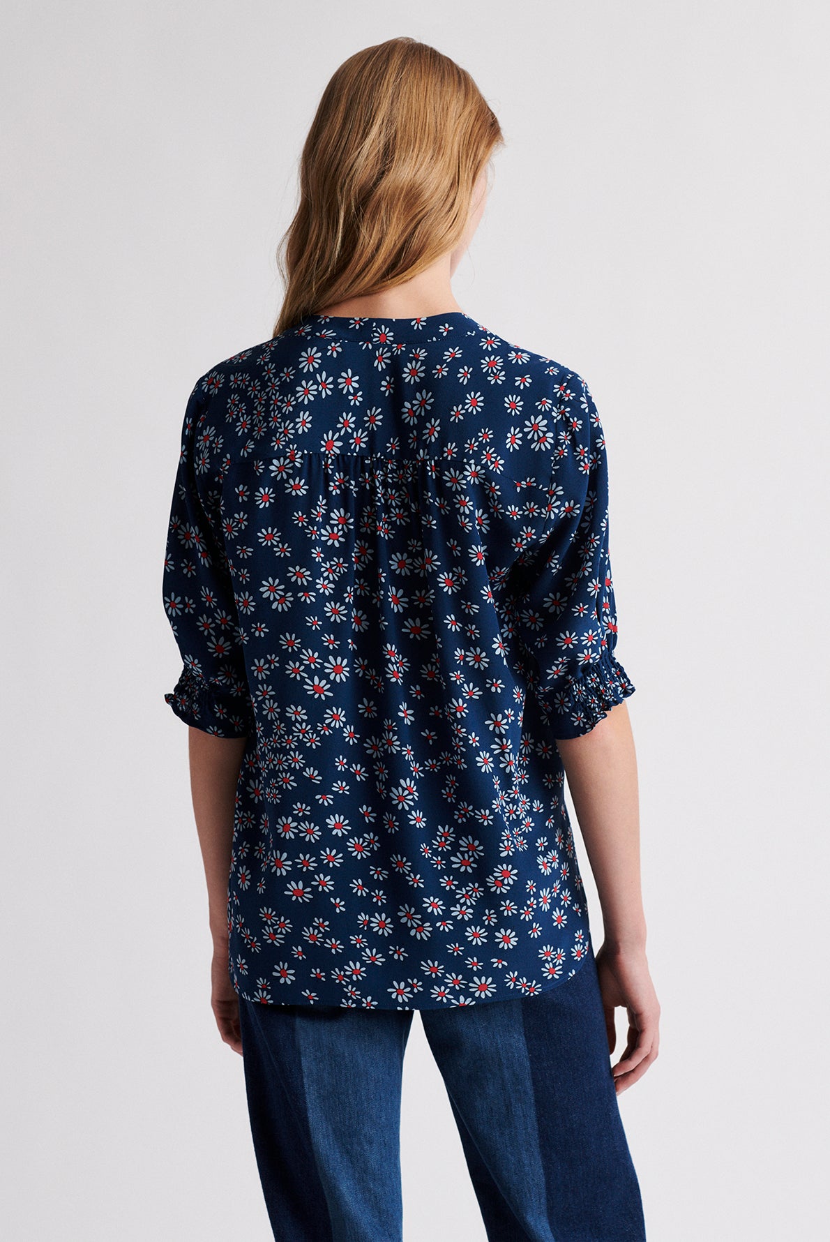 NOVELLA - Blouse en soie crêpe de Chine imprimée Faume - seconde main