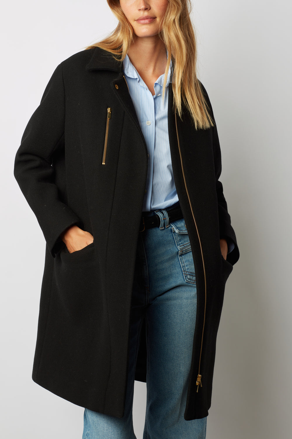 Manteau droit zippé en laine mélangée - SATHYA Faume - seconde main