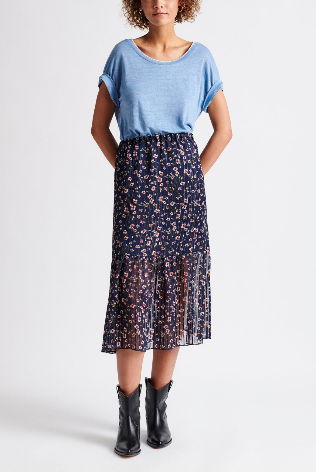 LEA - Jupe en mousseline piquée de Lurex et de soie Faume - seconde main