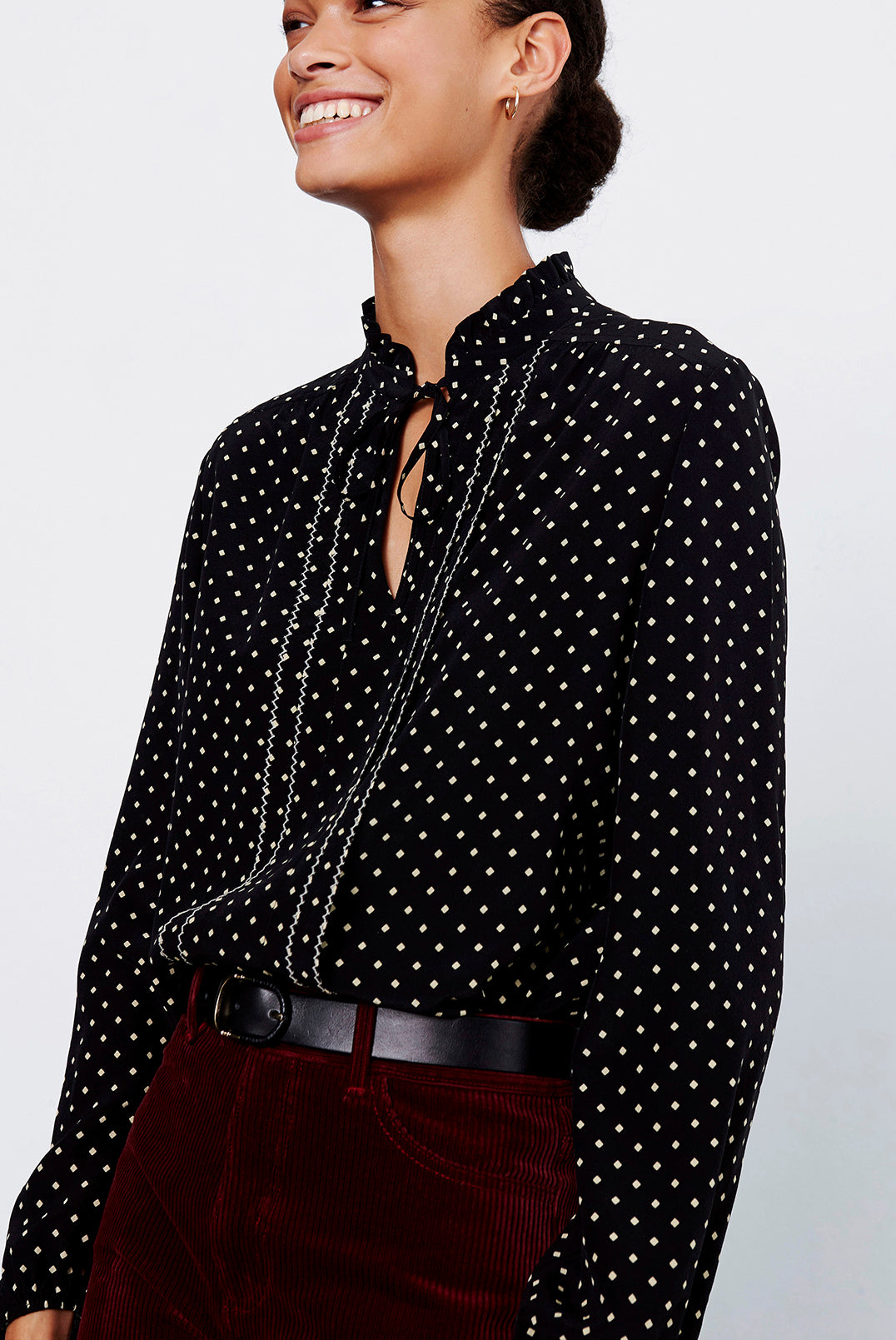 MOANA - Blouse avec mini-losanges en soie Faume - seconde main