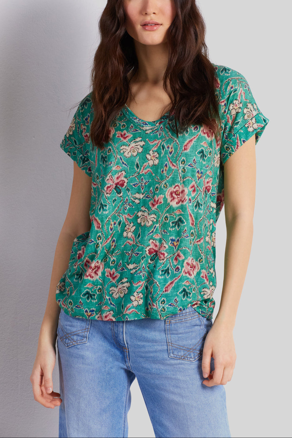 Tee-shirt V fleuri - ALINE Faume - seconde main