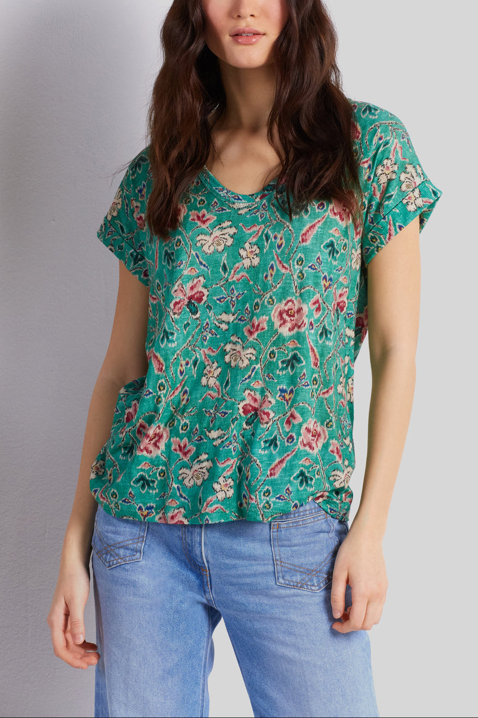 Tee-shirt V fleuri - ALINE Faume - seconde main