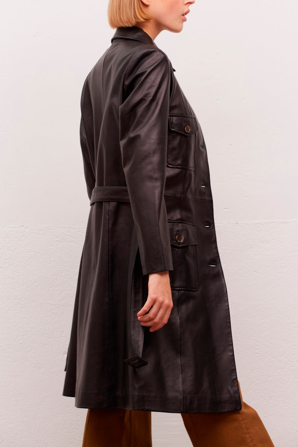 ERIN - Manteau ceinturé en cuir d'agneau Faume - seconde main