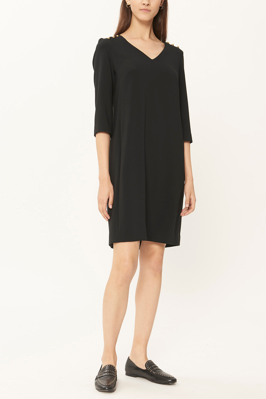 DARYL - Robe droite en crêpe avec boutons Faume - seconde main