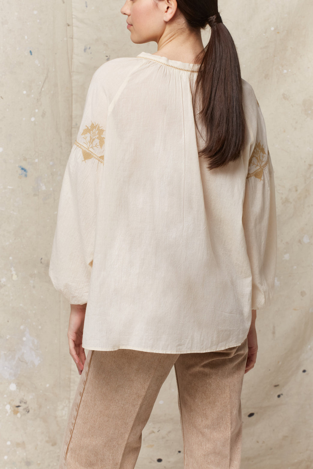 Blouse brodée en coton et soie - ESTHER Faume - seconde main