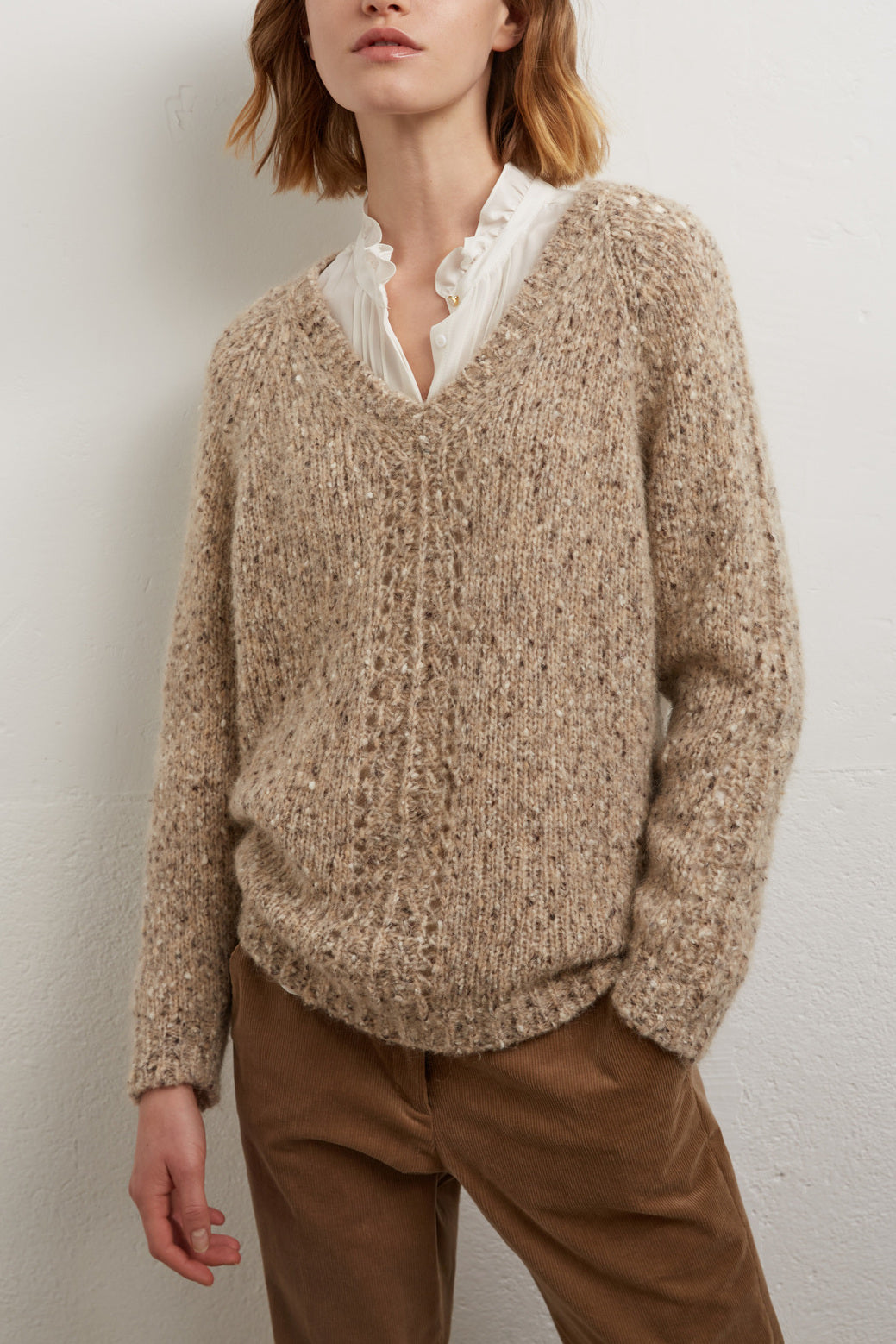 Pull oversize moucheté en mérinos et mohair Faume - seconde main