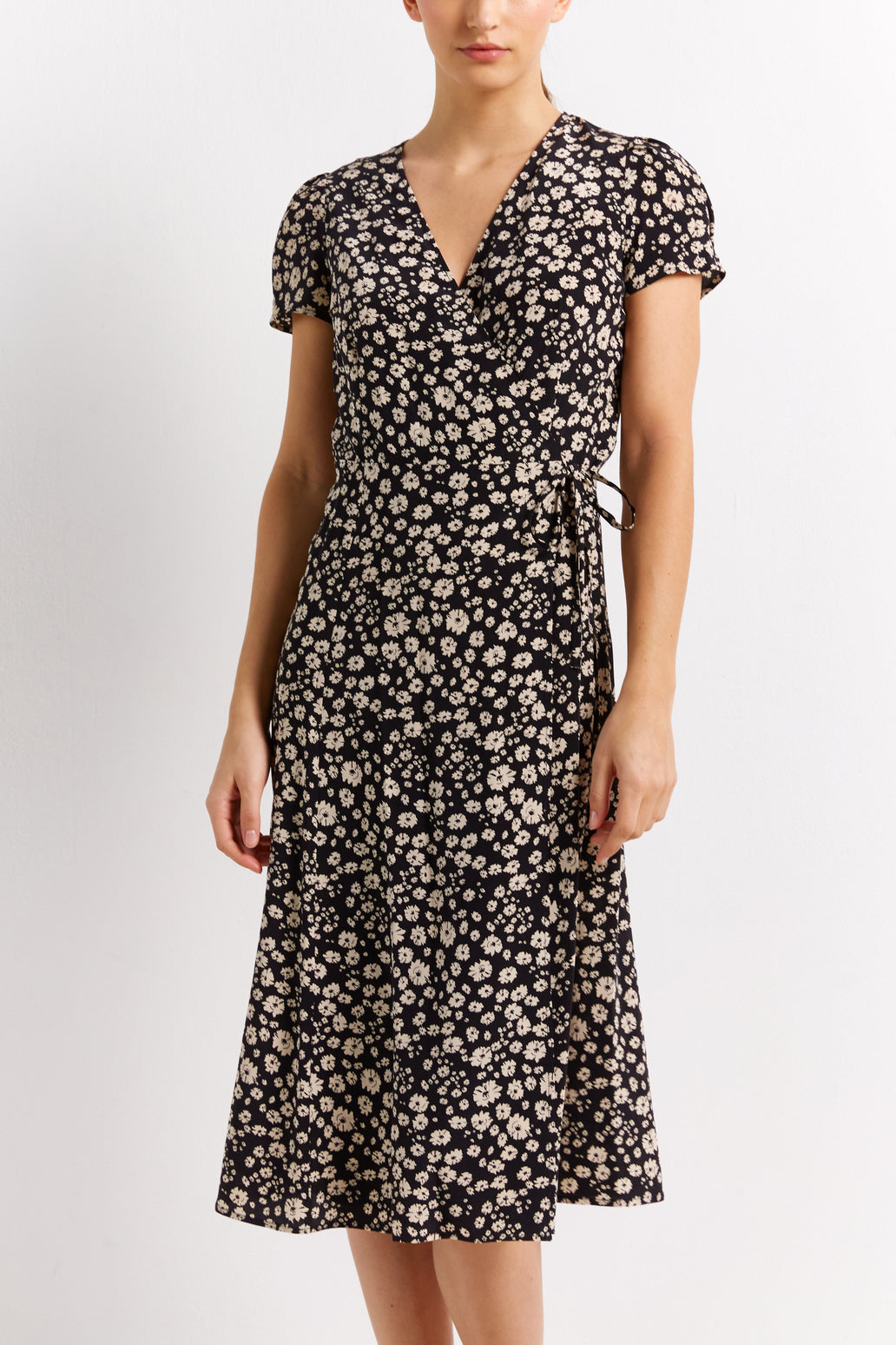 Robe portefeuille en soie à imprimé floral - Faume - seconde main