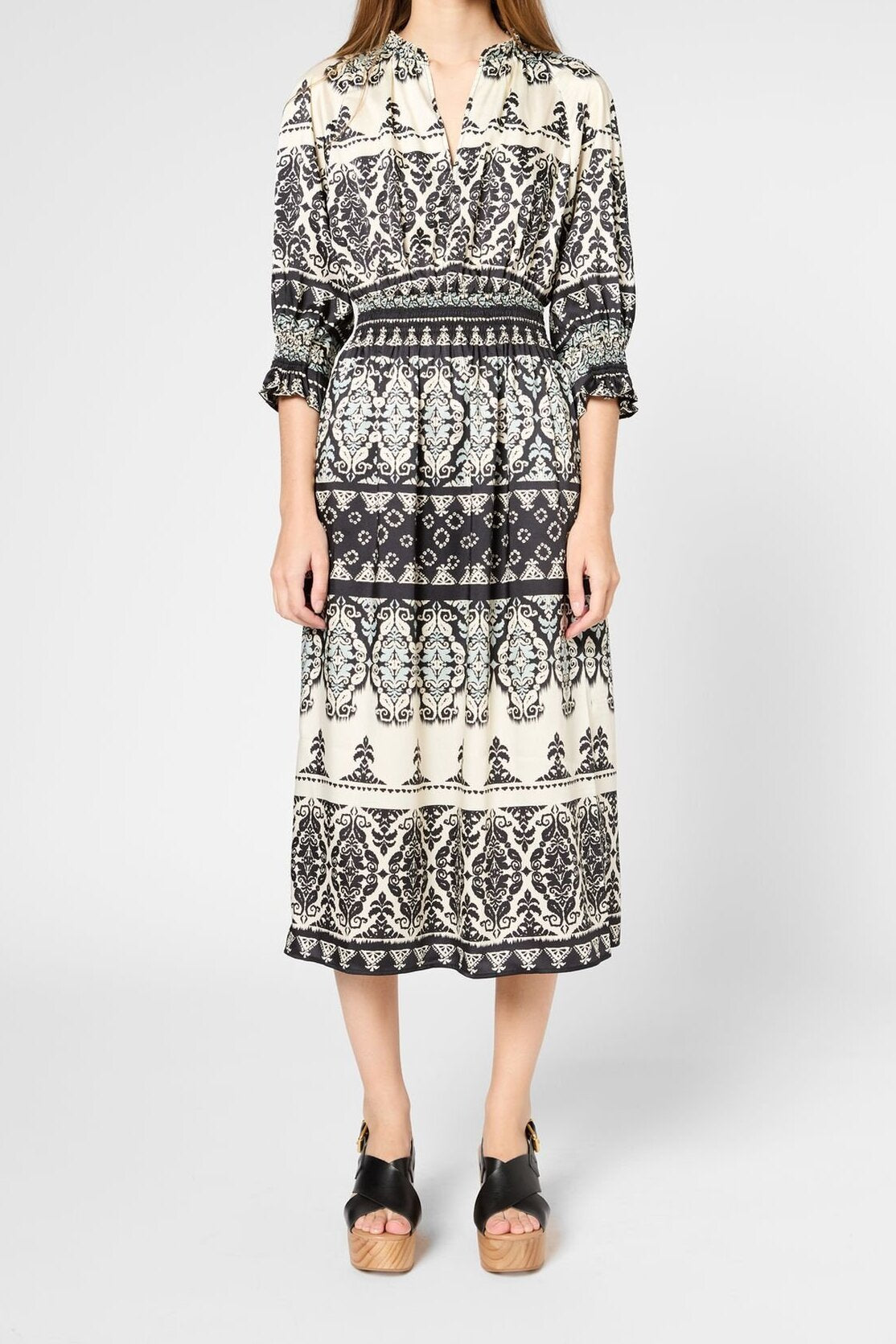Robe midi cintrée imprimée - PETUNIA Faume - seconde main