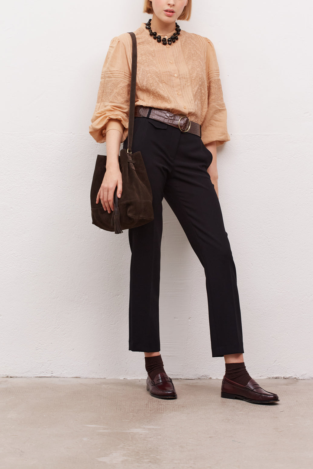 Pantalon droit avec surpiqûres ton sur ton - ELIO Faume - seconde main