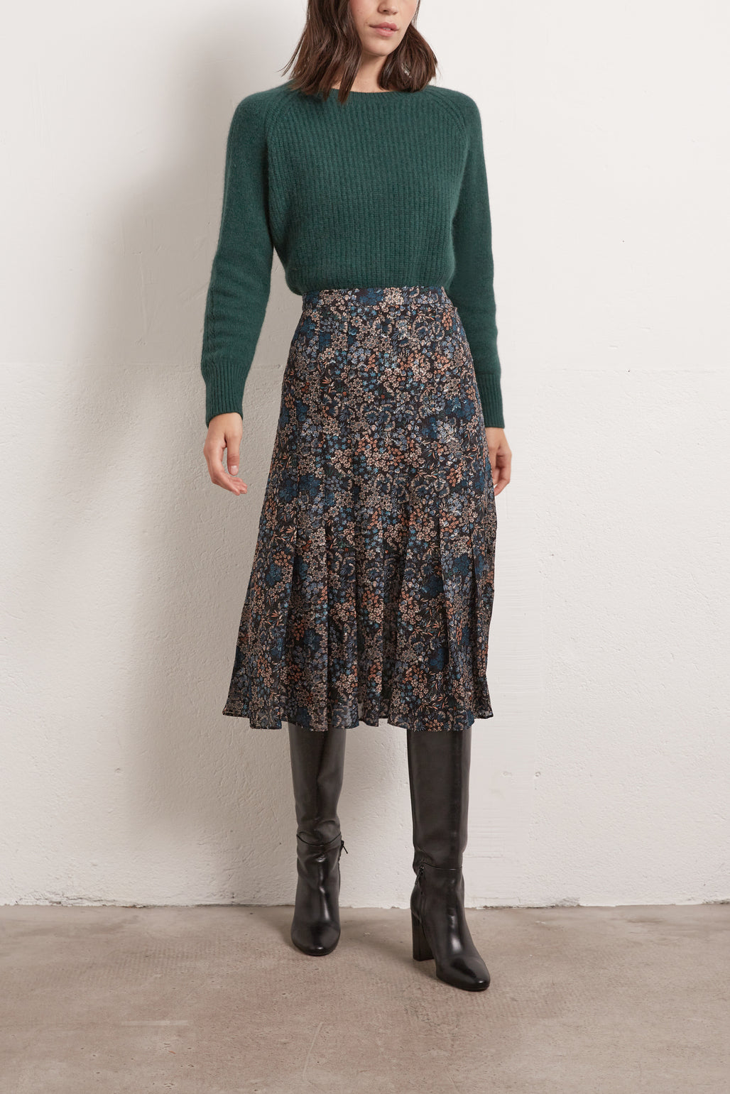 Melissa - Jupe midi imprimée avec Lurex et plis Faume - seconde main