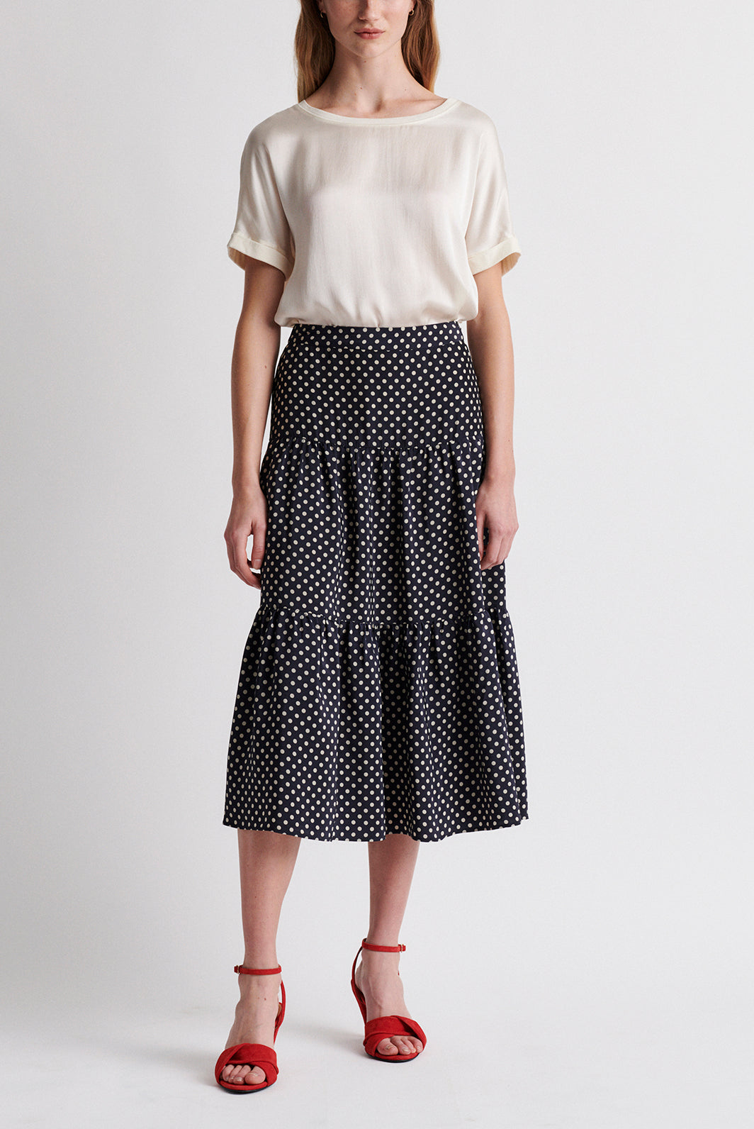 LORNA - Jupon à pois longueur midi Faume - seconde main
