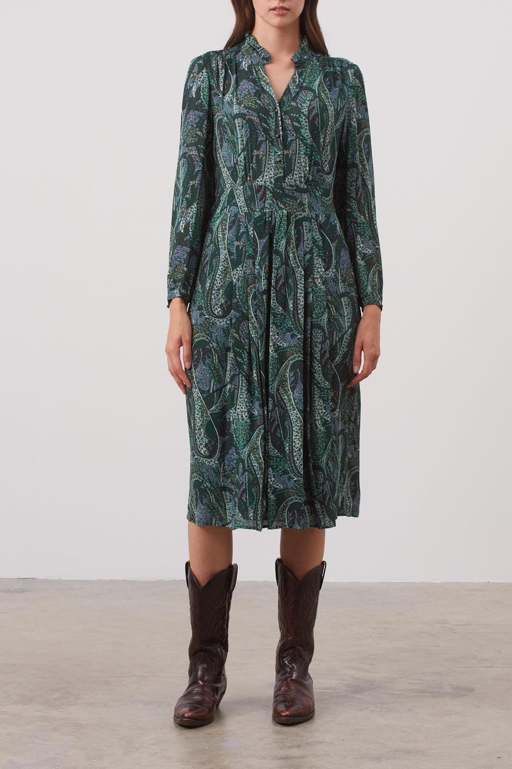 Robe longue en crêpe mousseline imprimé - JOIA Faume - seconde main