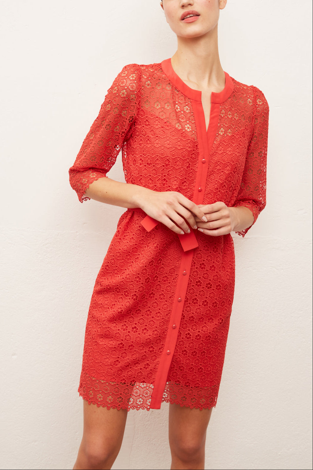 SANTANA - Robe-chemise courte à nouer Faume - seconde main