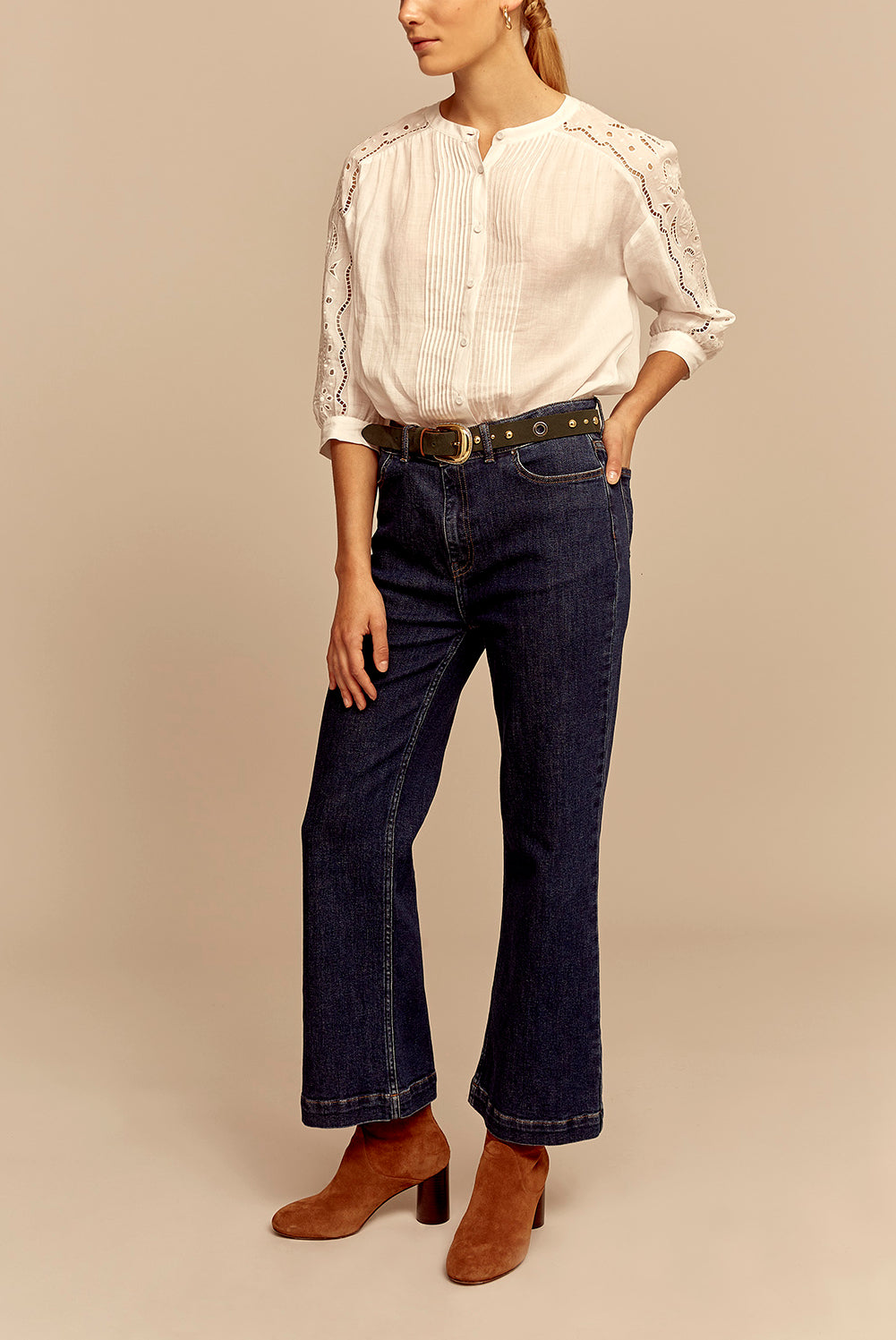 LILY - Jean flare à taille haute Faume - seconde main