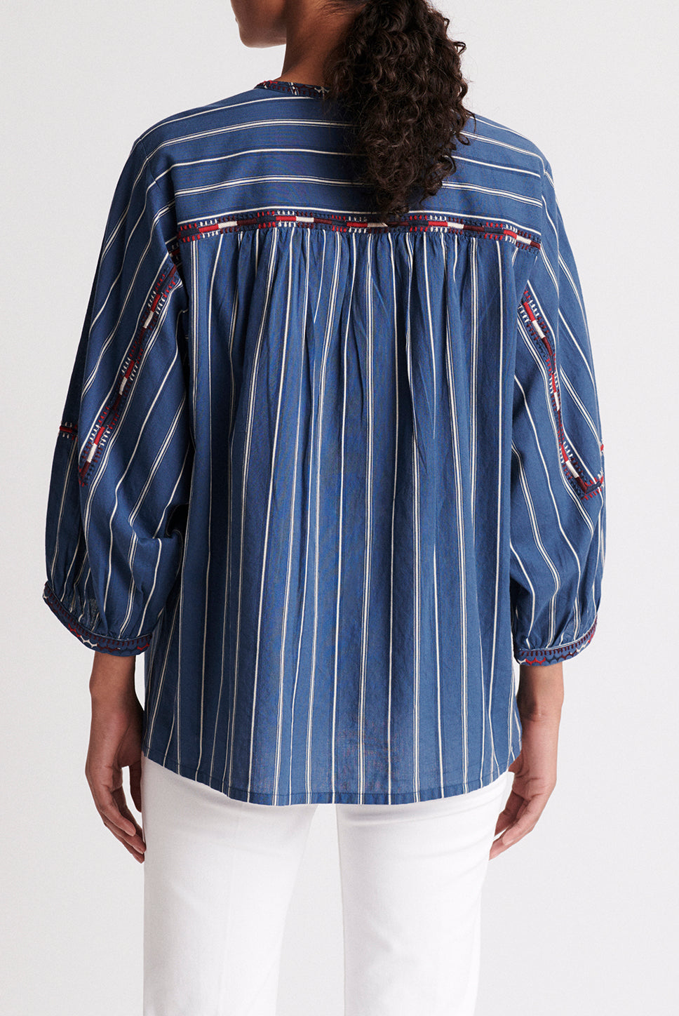 NATHEL - Blouse en coton à rayures avec broderies Faume - seconde main