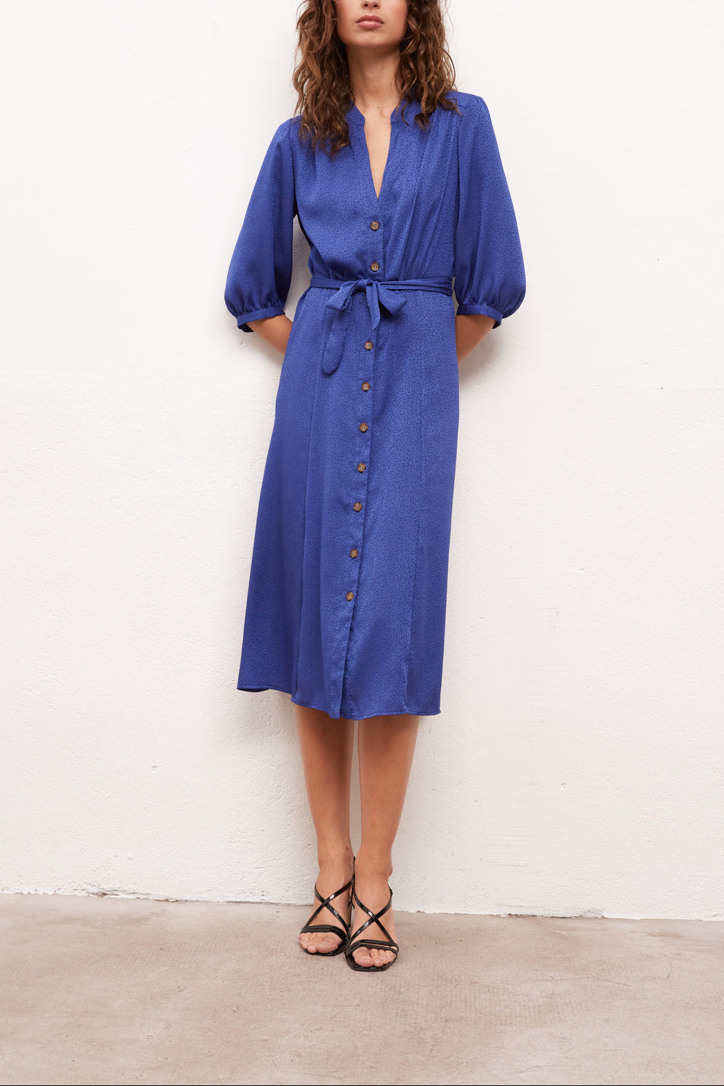 SETTIMA - Robe-chemise longueur midi en jacquard Faume - seconde main