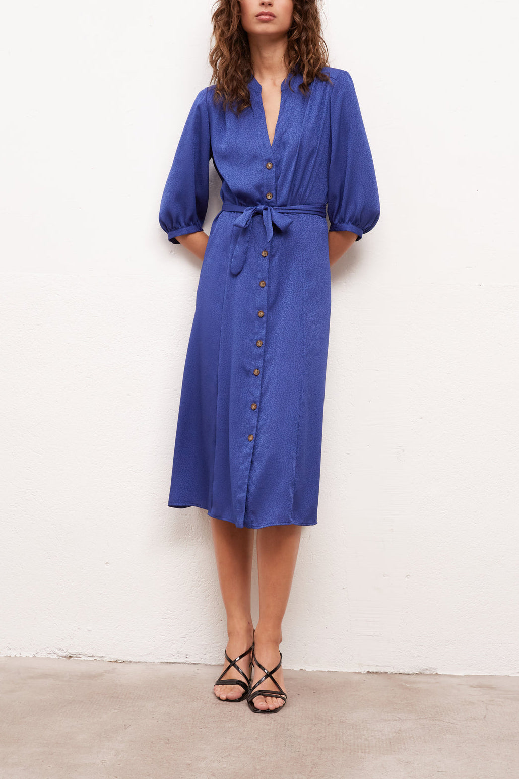 SETTIMA - Robe-chemise longueur midi en jacquard Faume - seconde main