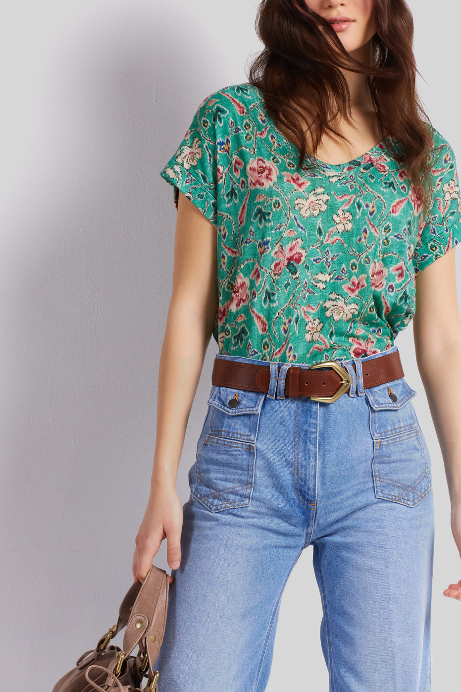 Tee-shirt V fleuri - ALINE Faume - seconde main