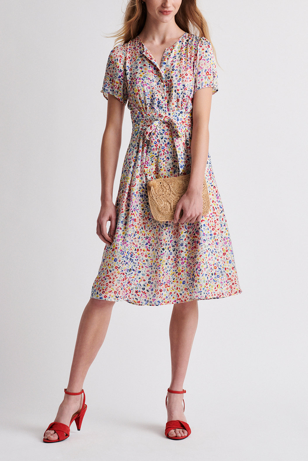 SALVINA - Robe courte ceinturée à imprimé floral Faume - seconde main