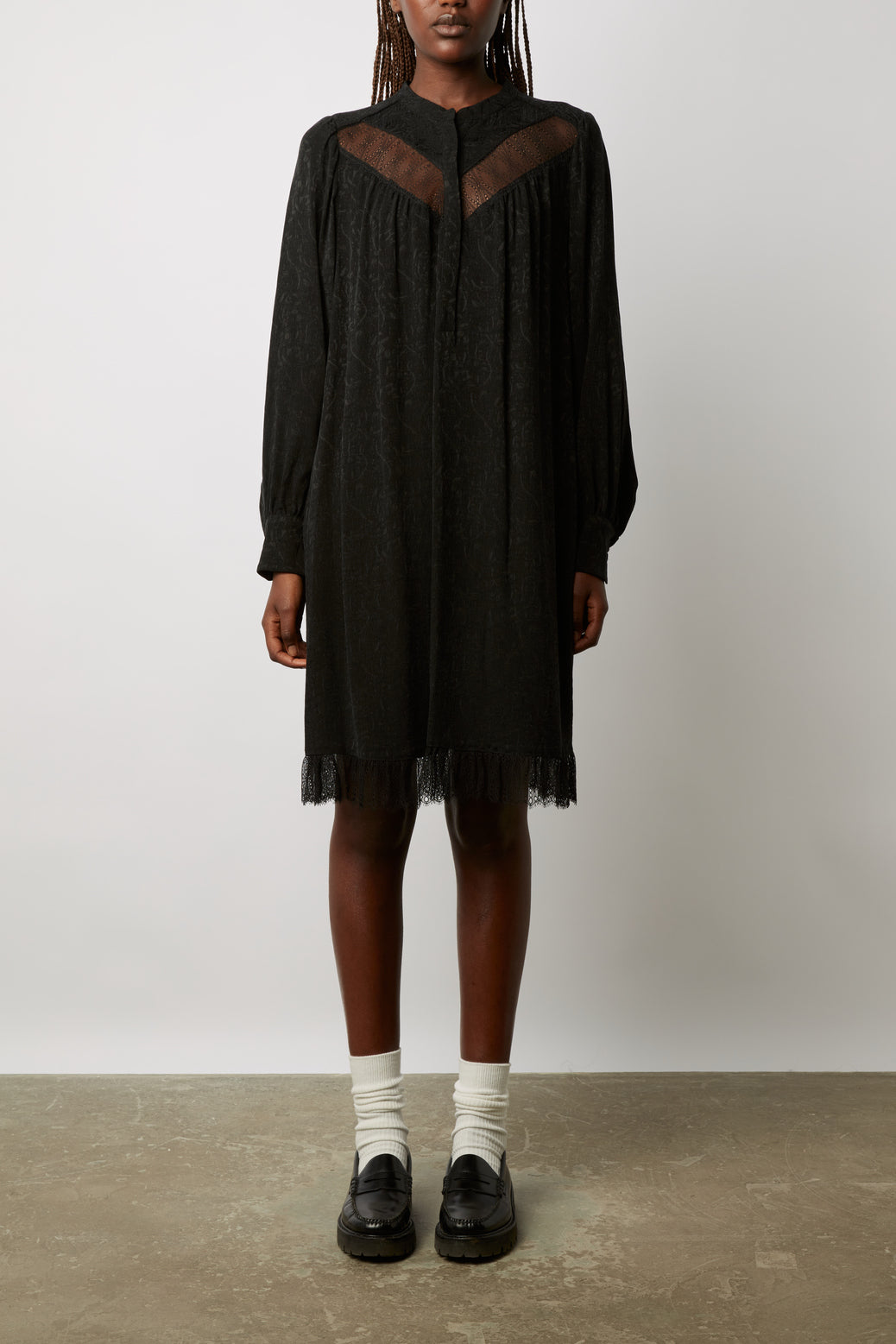 Robe courte en jacquard avec application de dentelle - JOSY Faume - seconde main