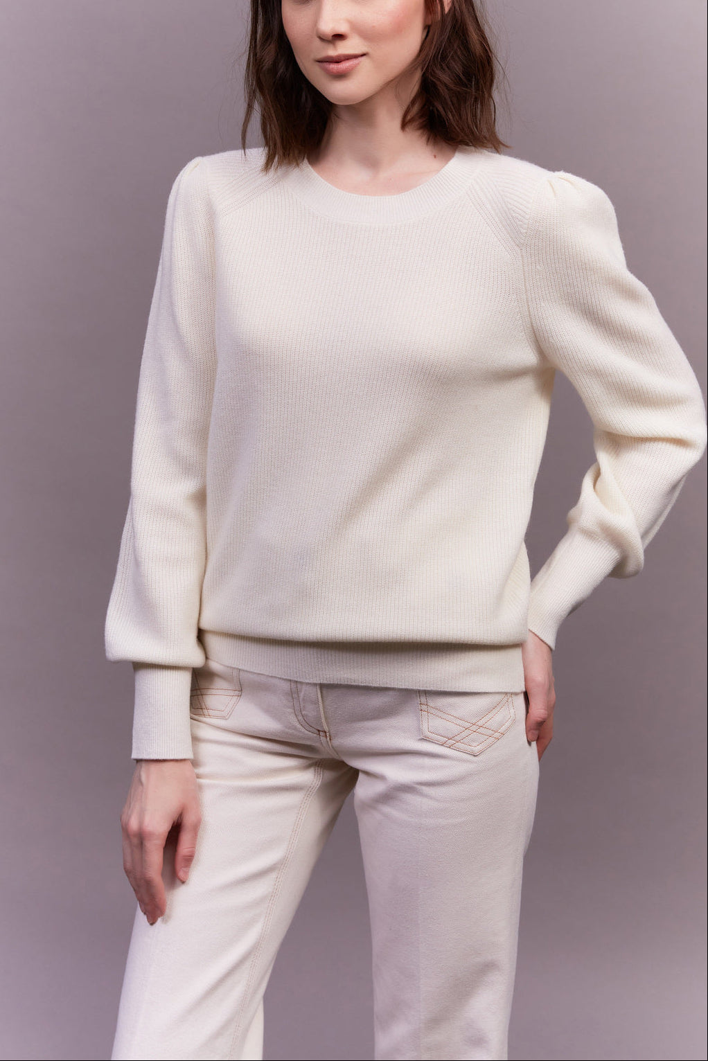 Pull en laine côtelée et manches fantaisies - LEONE Faume - seconde main