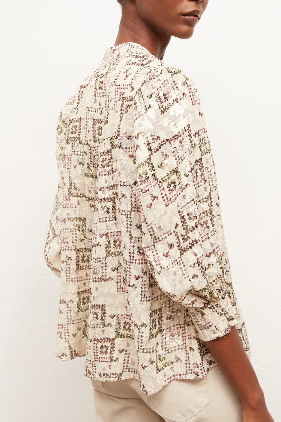 NANS - Blouse en soie imprimée avec Lurex Faume - seconde main